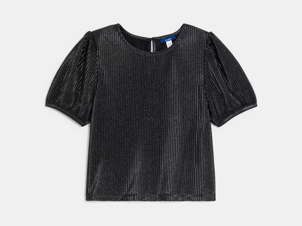 T-shirt plissé pailleté noir Fille 1