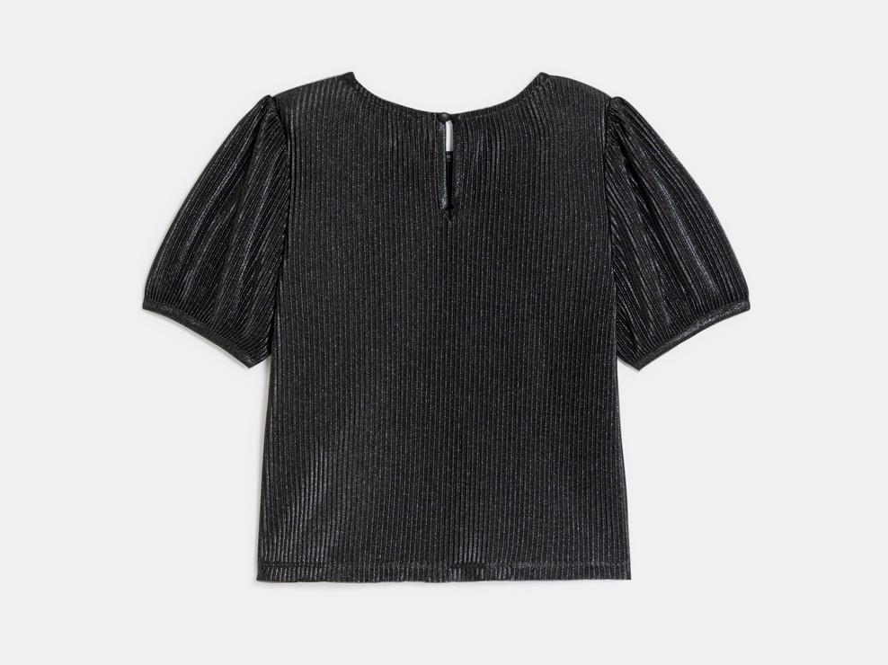 Zwart T-shirt met plooien en glitters voor meisjes 2