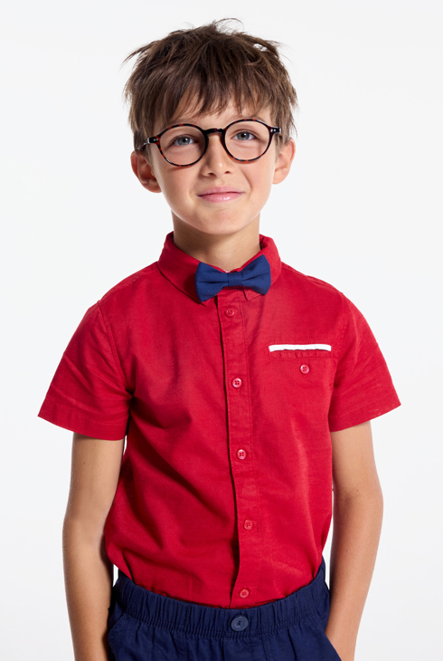Einfarbig rotes Kurzarm-Hemd für Jungen 1