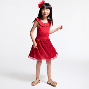 Robe chic sans manches à paillettes rouge Fille 1