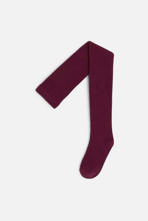 Collants en maille pointelle prune Fille