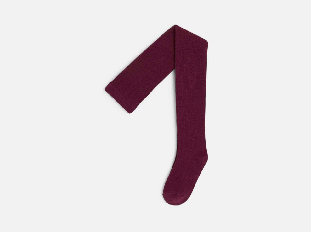 Collants en maille pointelle prune Fille 1