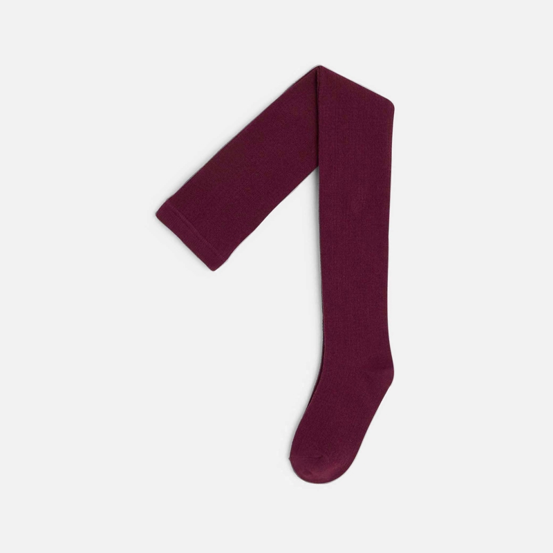 Pflaumenblaue Strumpfhose aus Pointelle-Strick für Mädchen