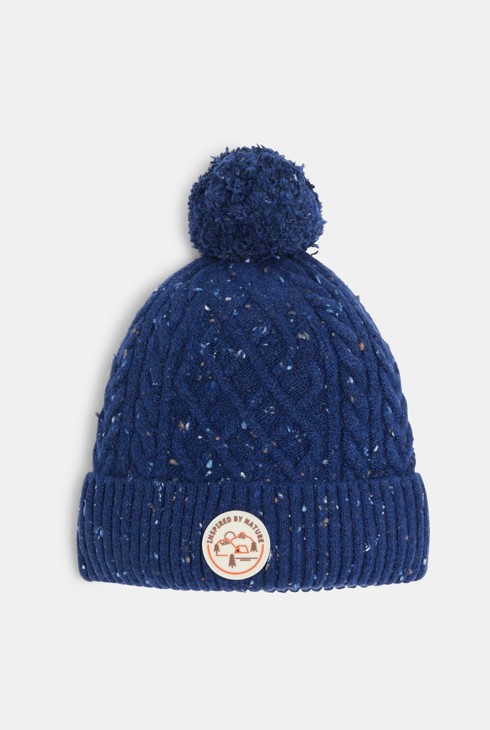 Gorro trenzado con pompón azul marino jaspeado niño 1