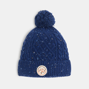 Bonnet torsadé à pompon bleu marine chiné Garçon