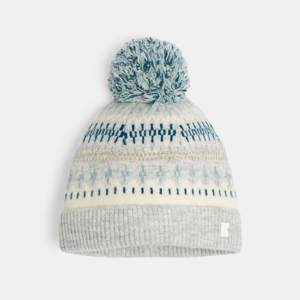 Bonnet à pompon motif scandinave gris Fille 1