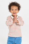 Polo manches longues molleton rayé rouge bébé garçon 1