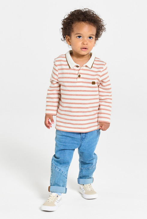 Rotes gestreiftes Langarm-Poloshirt aus Molton Kleinkind Junge 2