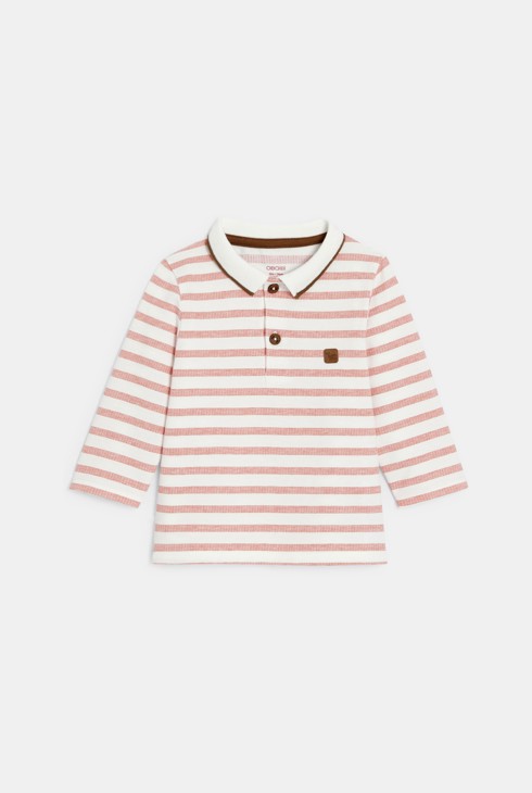 Rotes gestreiftes Langarm-Poloshirt aus Molton Kleinkind Junge 2