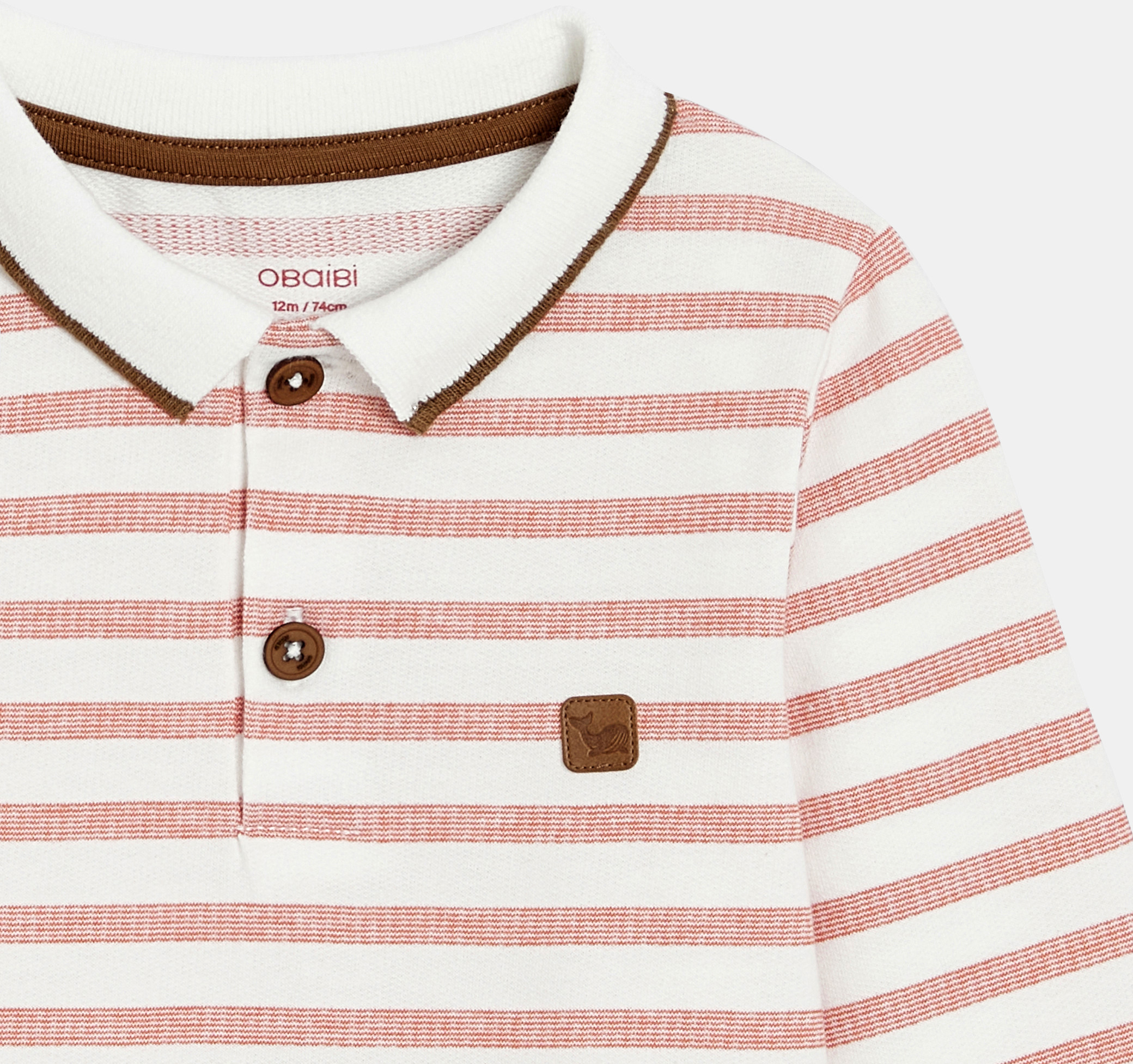 Polo manches longues molleton rayé rouge bébé garçon