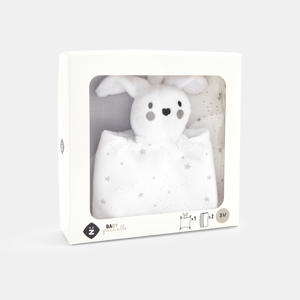 Coffret doudou plat lapin et 2 langes gris bébé naissance 1