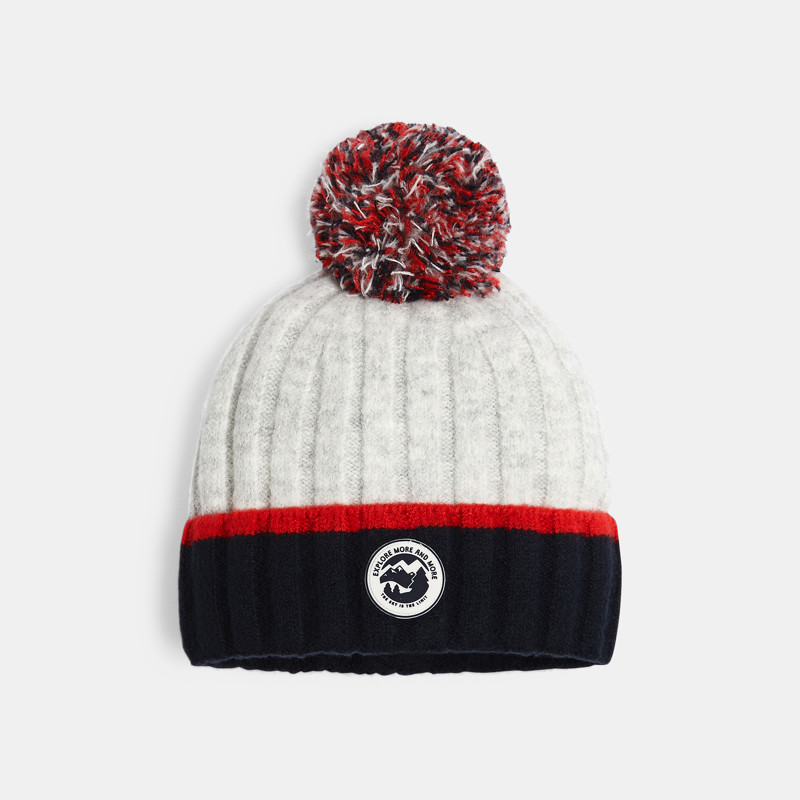 Gerippte Bommelmütze in Grau für Jungen