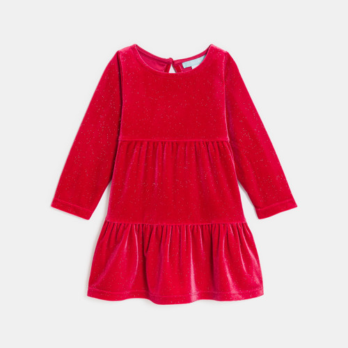Robe Velours Fête Rouge Bébé Fille - Rouge Cardinal - 6M - OBAIBI
