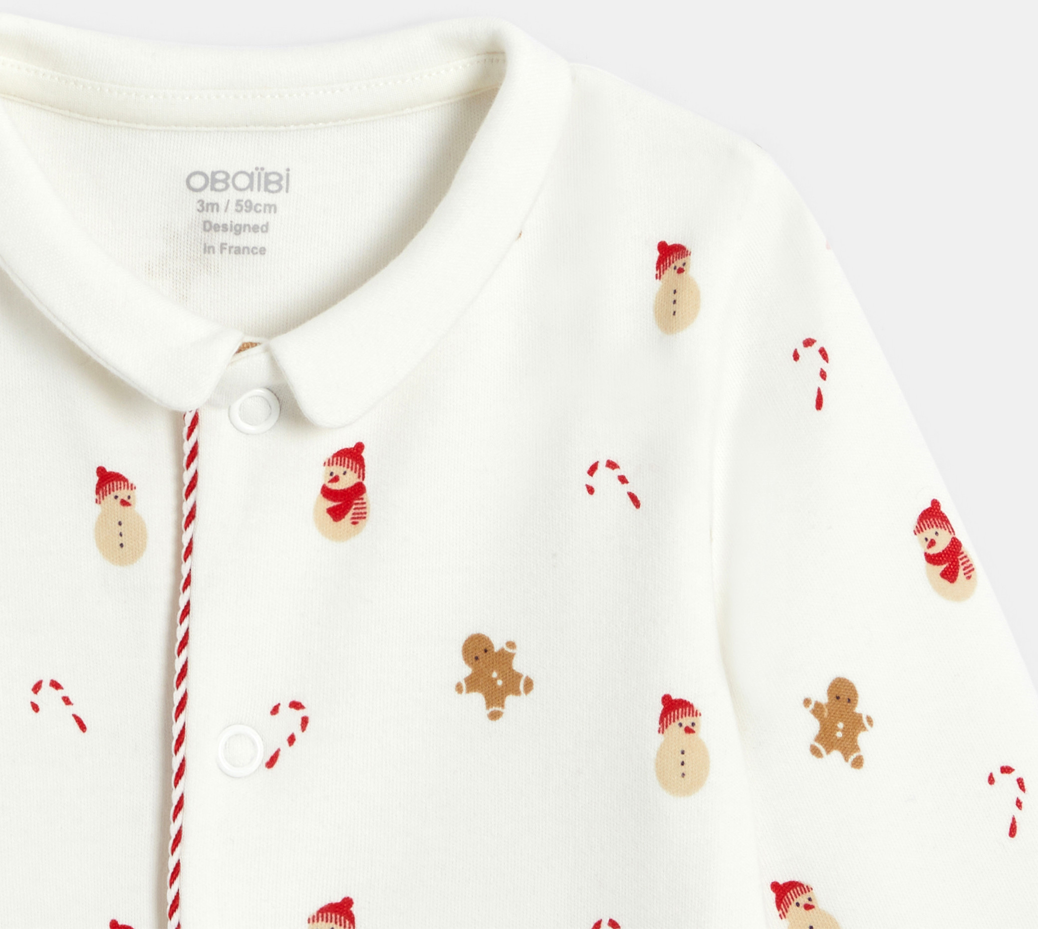 Weißer Baby-Strampler in Interlock mit Weihnachtsgebäck unisex 2