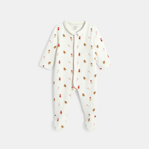 White interlock gingerbread pattern sleepsuit 1