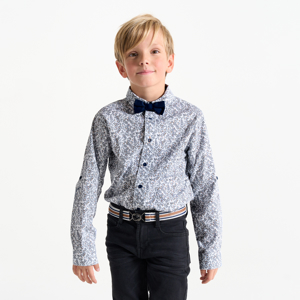 Boy's grey printed shirt + bow tie 1