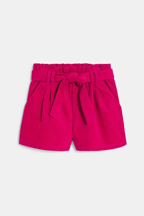 Short ceinturé en velours côtelé uni rose Fille