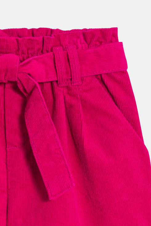 Short ceinturé en velours côtelé uni rose Fille