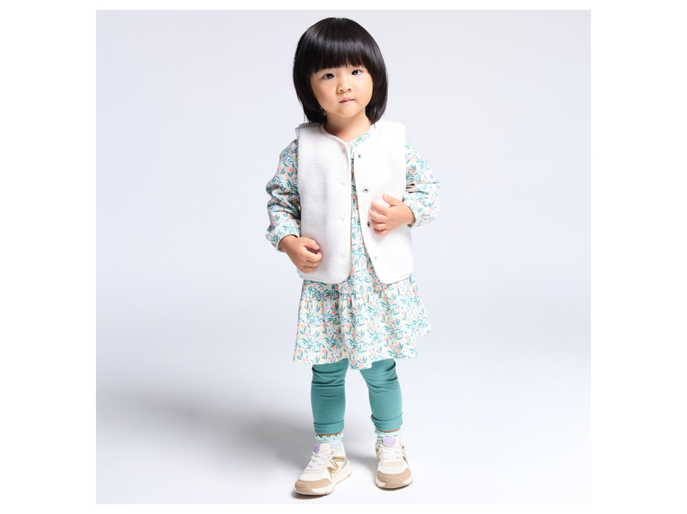Veste sans manches réversible velours doublé fleur bleu bébé fille 1