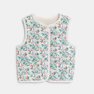 Veste sans manches réversible velours doublé fleur bleu bébé fille 1