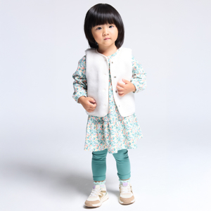 Veste sans manches réversible velours doublé fleur bleu bébé fille 1