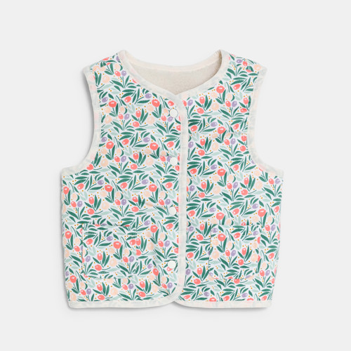 Veste Sans Manches Réversible Velours Doublé Fleur Bleu Bébé Fille - Multicolore - 23M - OBAIBI