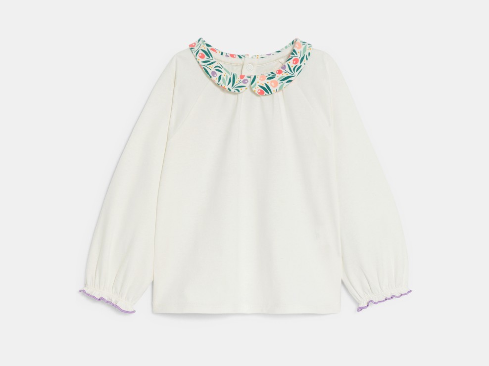 Blouse col fleuri blanc bébé fille 2