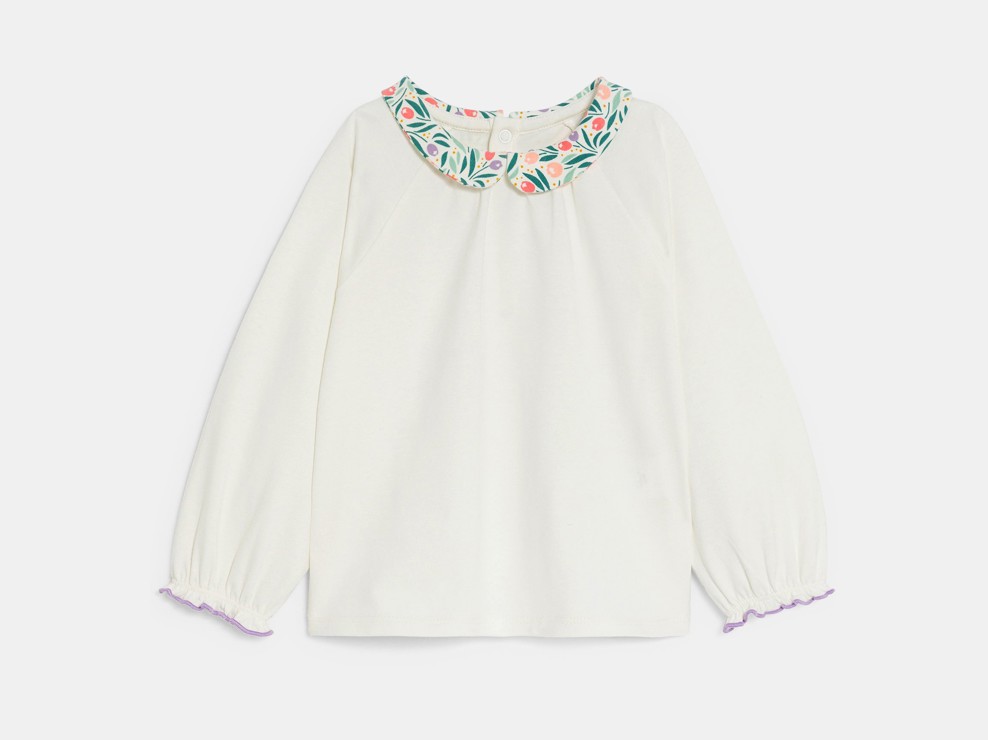 Weiße Bluse mit geblümtem Kragen Kleinkind Mädchen 1