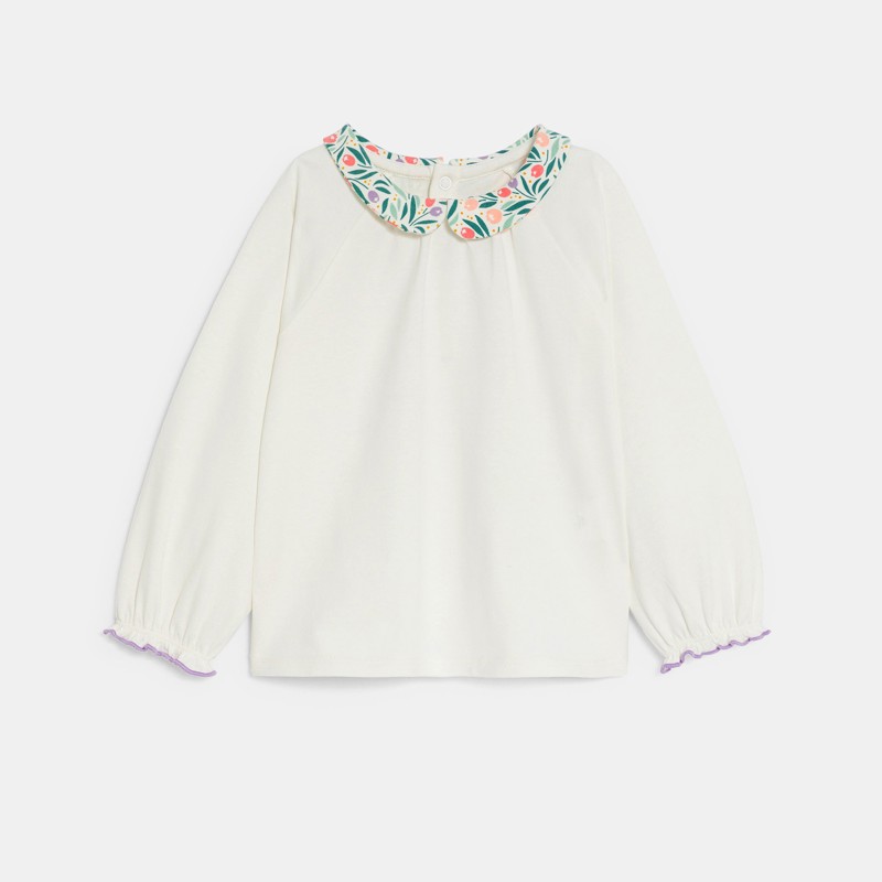 Weiße Bluse mit geblümtem Kragen Kleinkind Mädchen