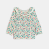 Blouse fleurie col volanté bleu bébé fille