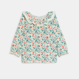 Blusa de flores cuello con volantes azul bebé niña 1