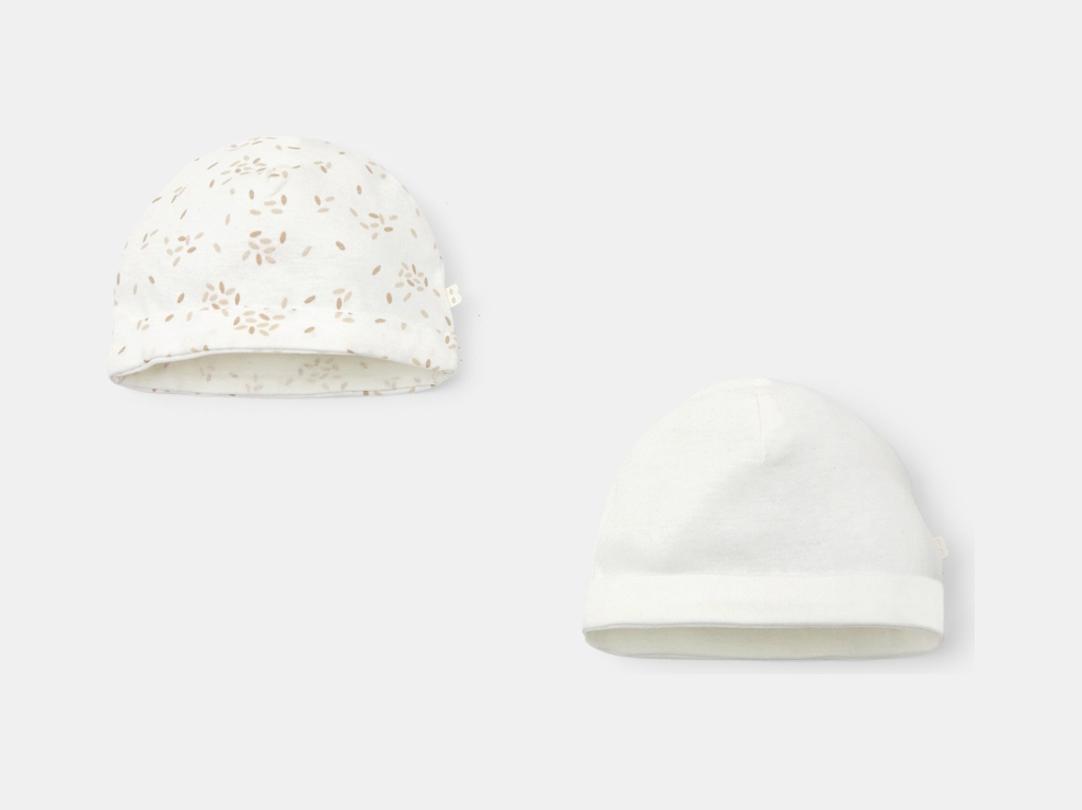 Bonnet coton blanc naissance bébé fille (lot de 2) 1