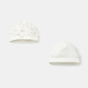 Bonnet coton blanc naissance bébé fille (lot de 2) 1