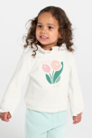 Sweat molleton col volanté motif fleur blanc bébé fille 1