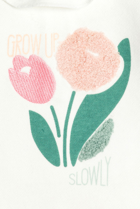 Weißes Molton-Sweatshirt mit Volants am Kragen und Blumenmuster für kleine Mädchen