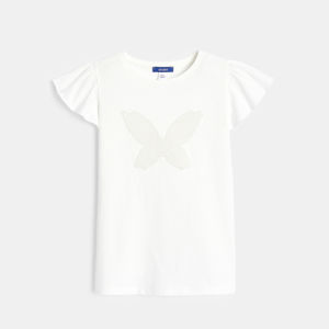 T-shirt blanc motif papillon brodé Fille 1