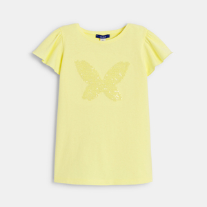 Girl's yellow embroidered butterfly motif T-shirt 1