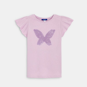 T-shirt mauve motif papillon brodé Fille 1