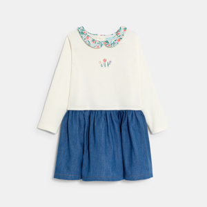 Baby girl's white 2-in-1 fleece and denim dress 1