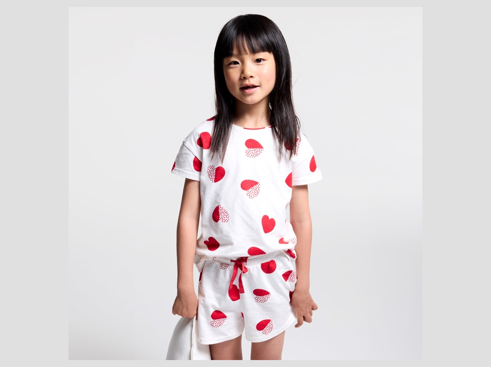 Pyjama-short imprimé cœur blanc Fille 1