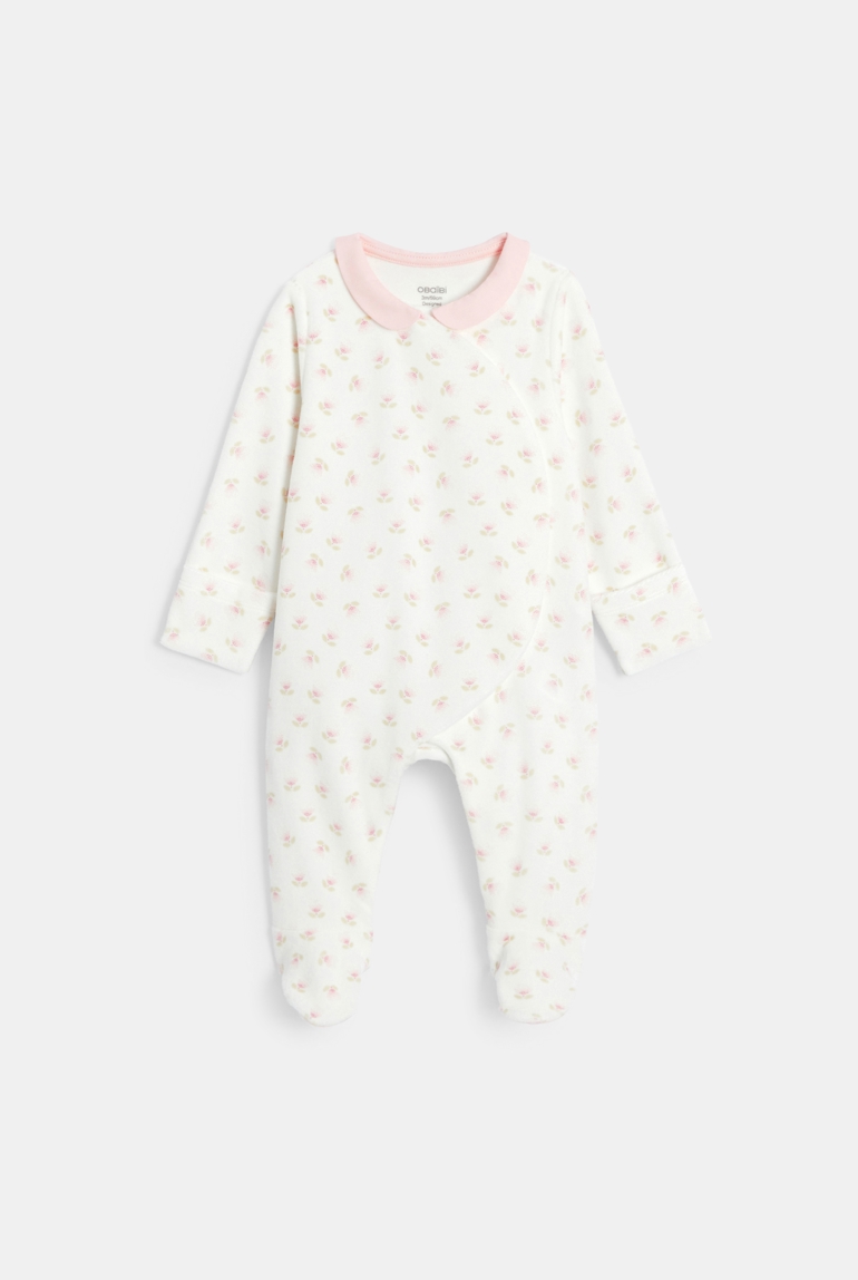 Pelele terciopelo flores blanco bebé niña 1