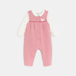 Salopette maille souris et body fleuri rose naissance fille 1