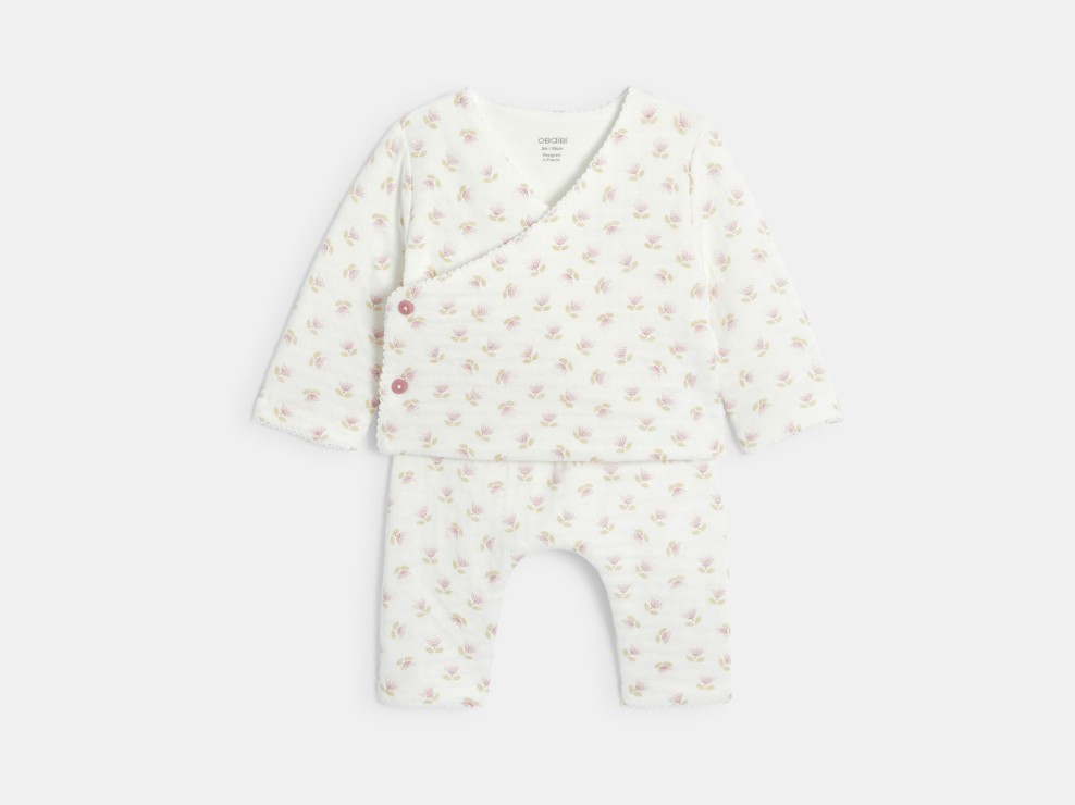 Ensemble 3 pièces fleuri rose naissance fille 1