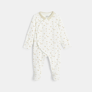 Baby boy's beige velvet star sleepsuit 1