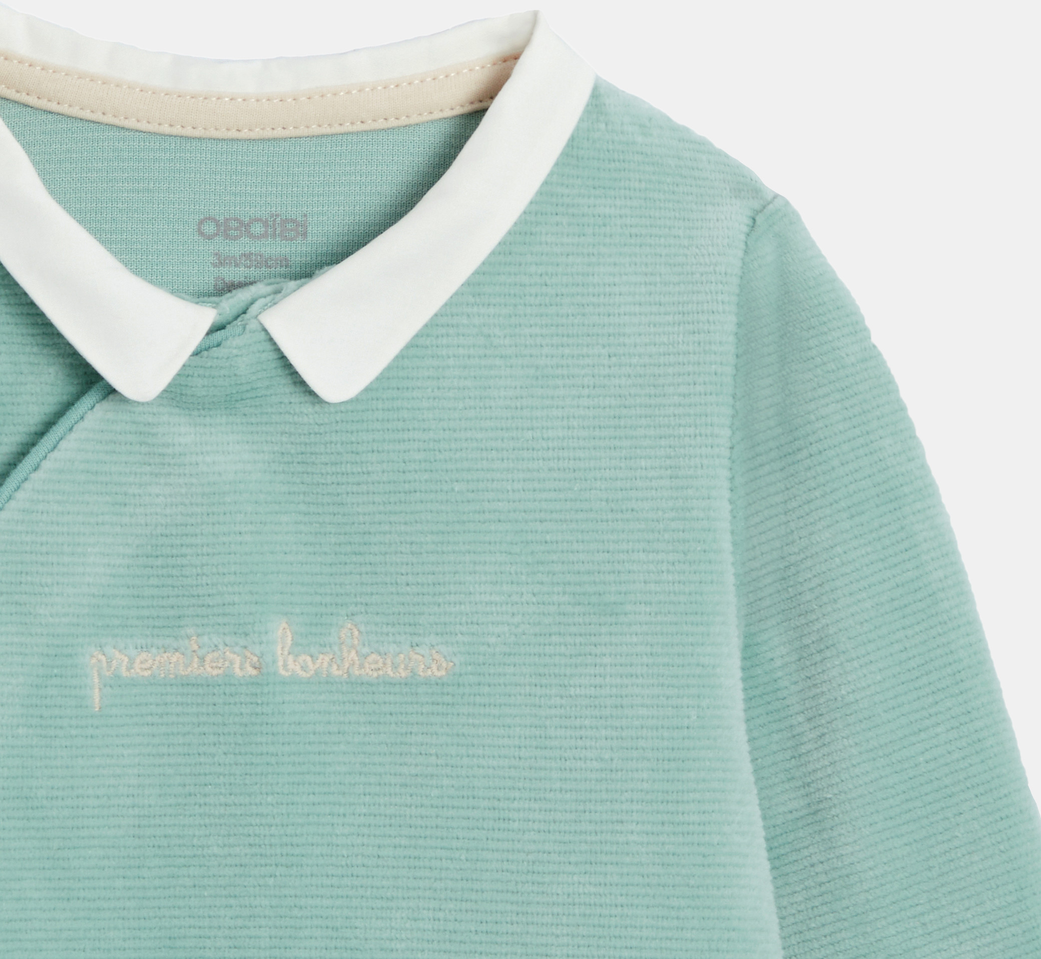 Baby boy's green ribbed velvet sleepsuit 2