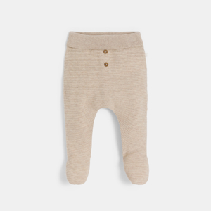 Pantalon à pieds maille tricot beige bébé naissance 1