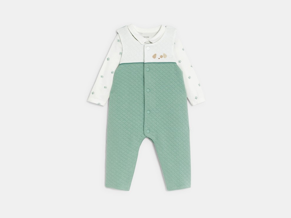 Salopette fantaisie et body chien vert bébé garçon 1