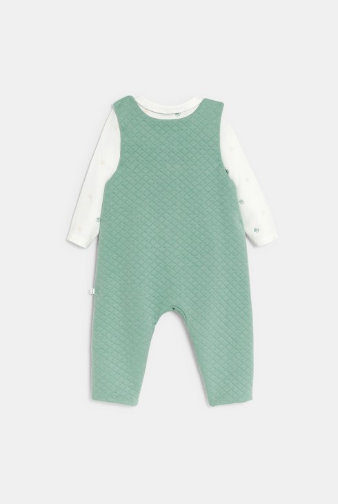 Salopette fantaisie et body chien vert bébé garçon 2