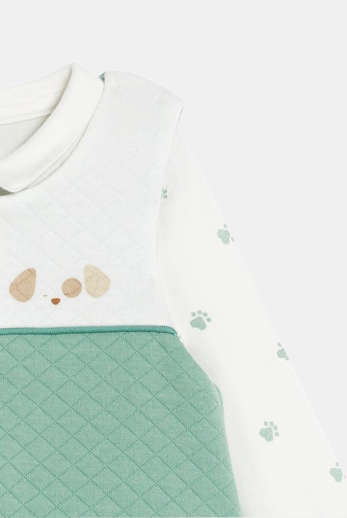 Salopette fantaisie et body chien vert bébé garçon 2