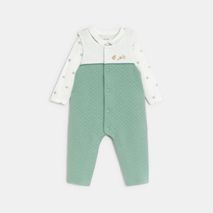 Baby boy's green dog patterned overalls and bodysuit 1